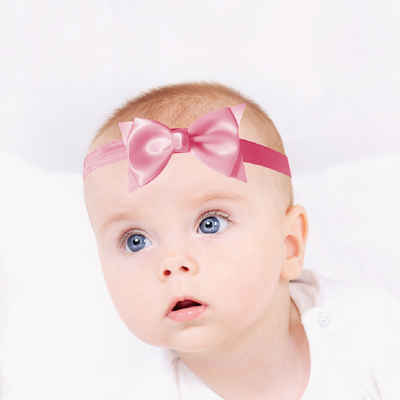 Timfanie Stirnband 2x Baby Kopfschmuck mit Schleife, stretch one-size, rosa + natur (rosa, creme, 2-St)