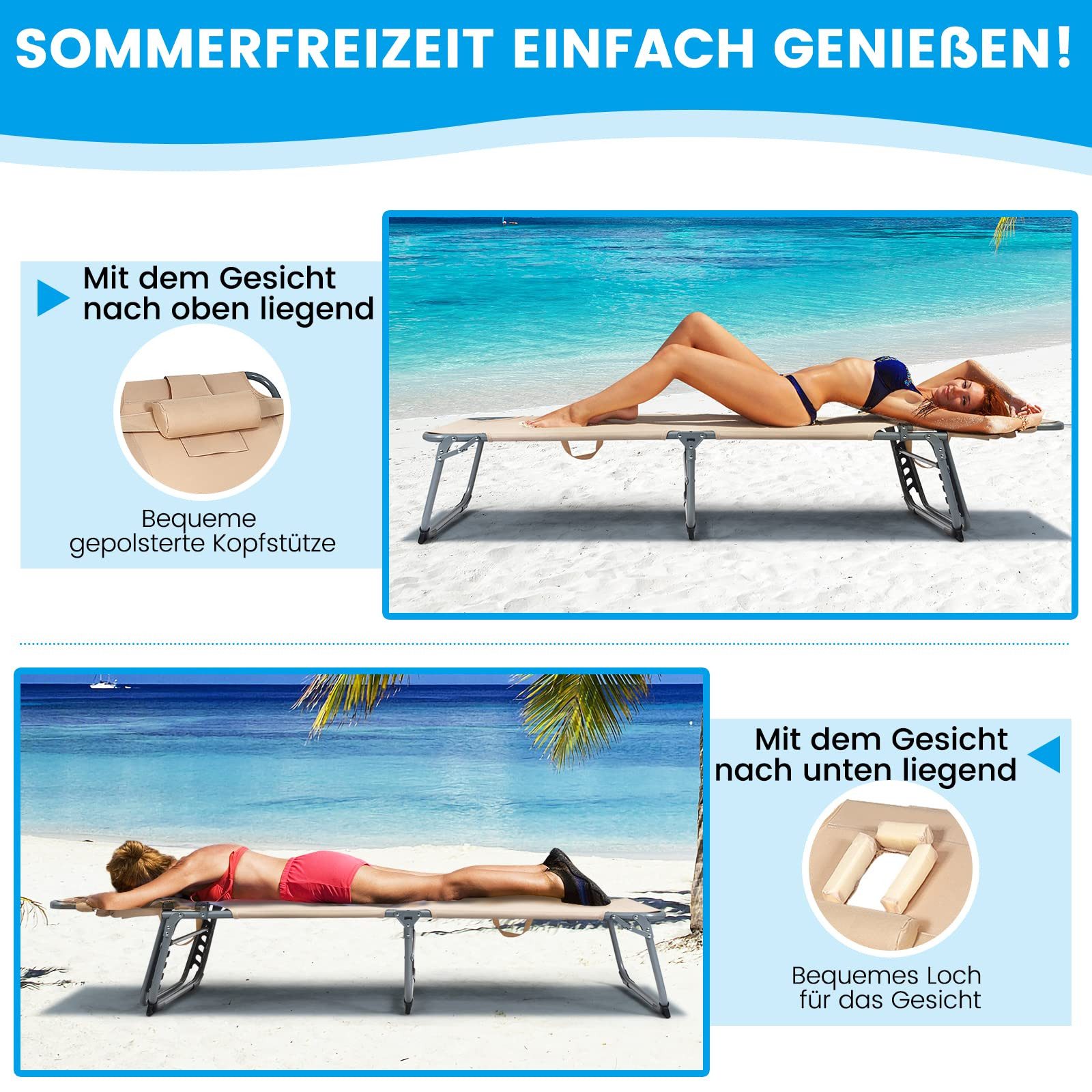 COSTWAY Gartenliege, 5-stufig, mit Gesichtsöffnung, klappbar, günstig online kaufen