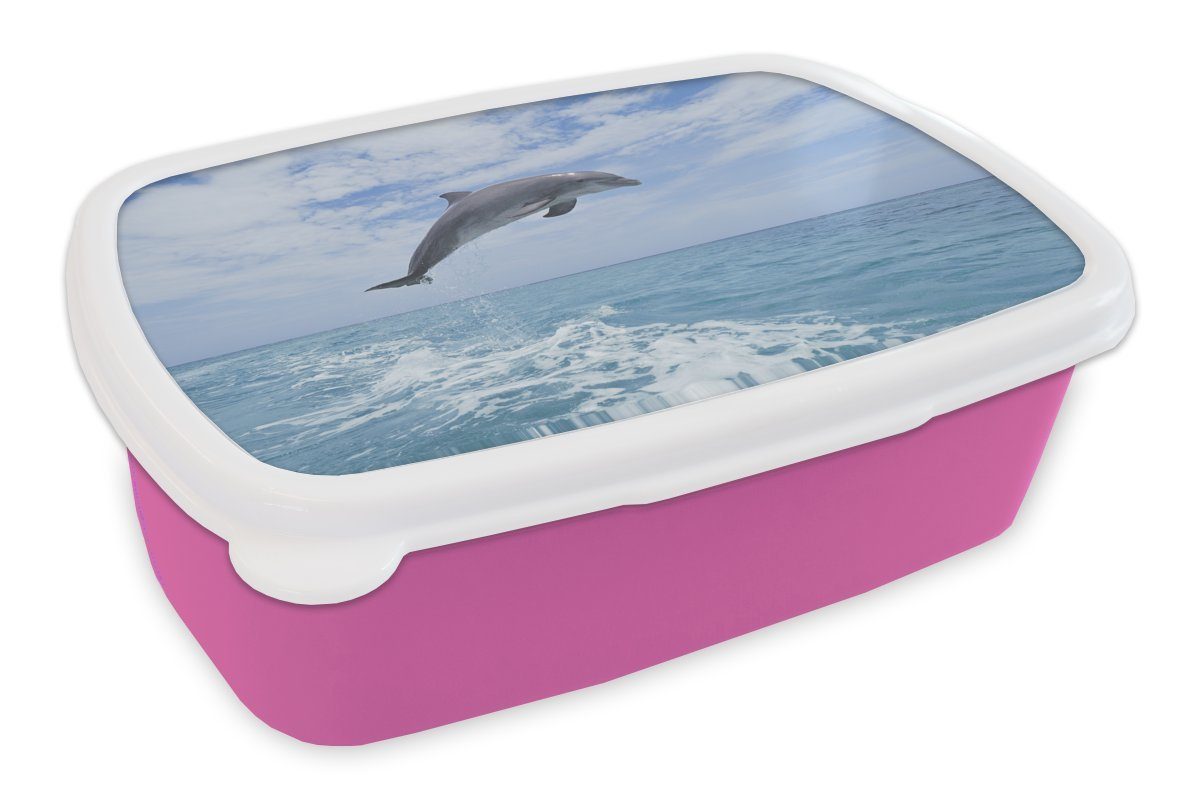 Brotdose - Kinder, (2-tlg), Kunststoff, Himmel, - MuchoWow Lunchbox für Erwachsene, rosa Kunststoff Meer Snackbox, Mädchen, Delfin Brotbox