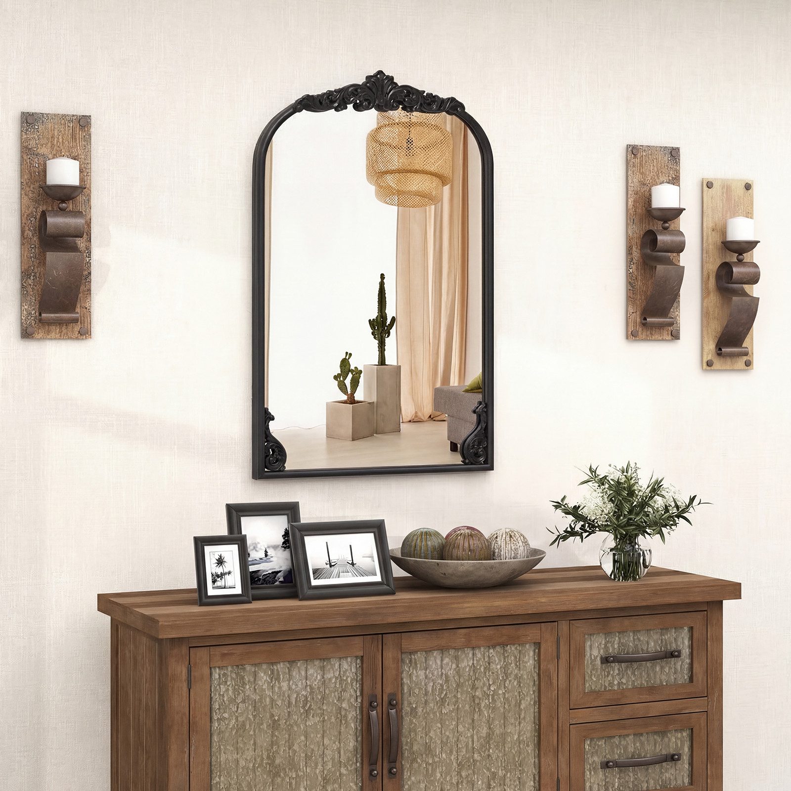 COSTWAY Dekospiegel, Traditioneller Vintage-Barockspiegel mit Metallrahmen
