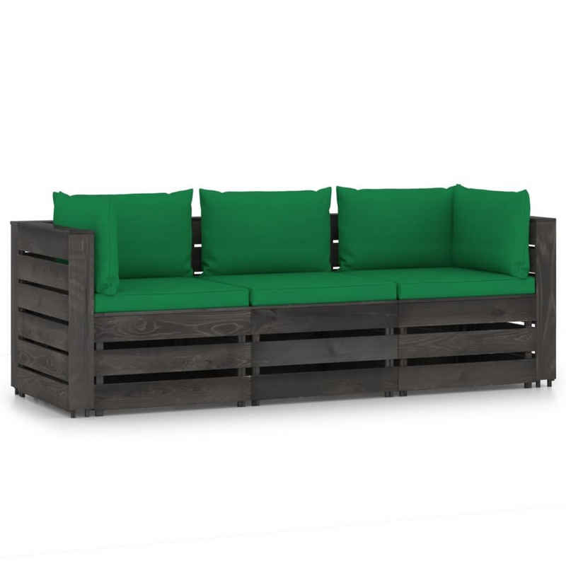 vidaXL Gartenlounge-Set 3-Sitzer Outdoor-Sofa mit Kissen Grau Imprägniertes Kiefernholz