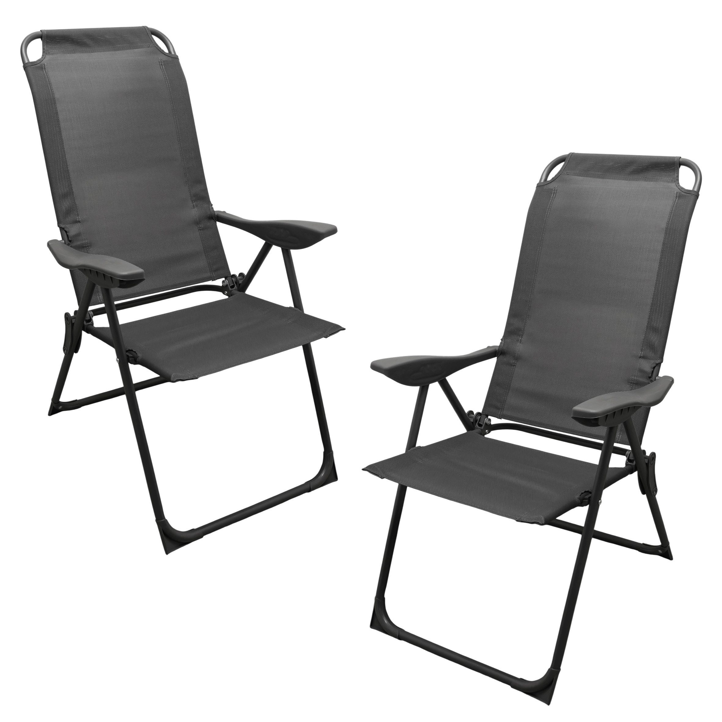 Spetebo Hochlehner Metall Garten Klappstuhl grau mit 5-fach verstellbarer Rückenlehne (108 x 62 cm, 2 St), Campingstuhl mit Textil Gewebe bis 110 kg belastbar