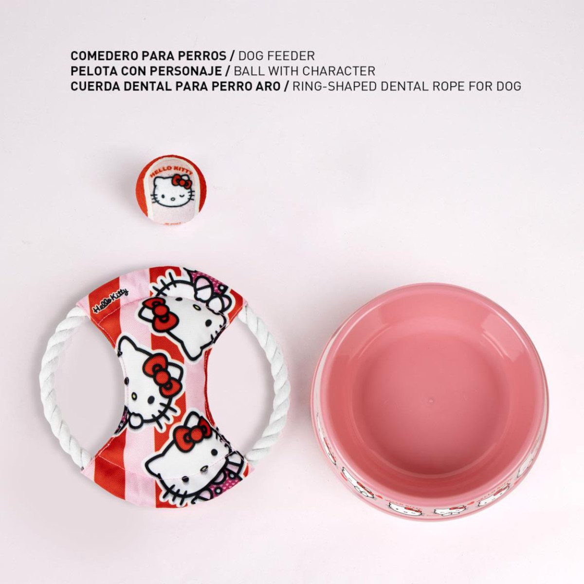 Cerda Futternapf Hello Kitty Haustier Zubehör Set für Katze & Hund Napf und Spielzeug, Plastik