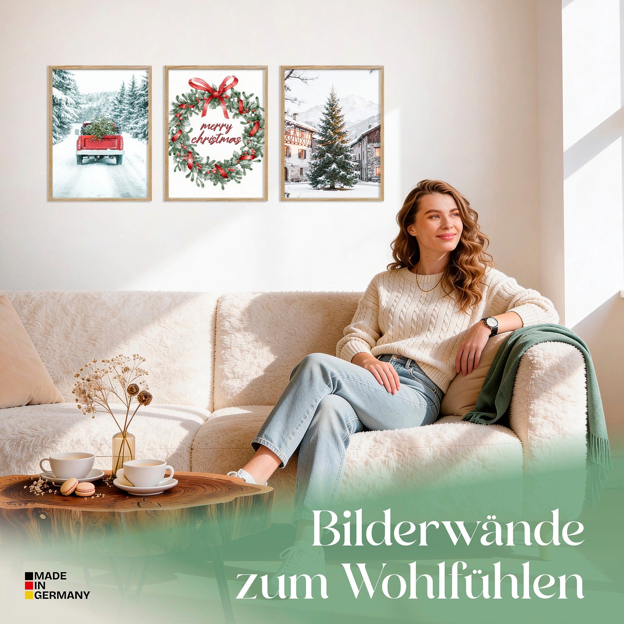 ARTFAVES Bilder-Collage Poster Set Merry Christmas I mehrteilige Bilderwand I Wandbilder Weihn, (Wandbilder modern, 3 St)