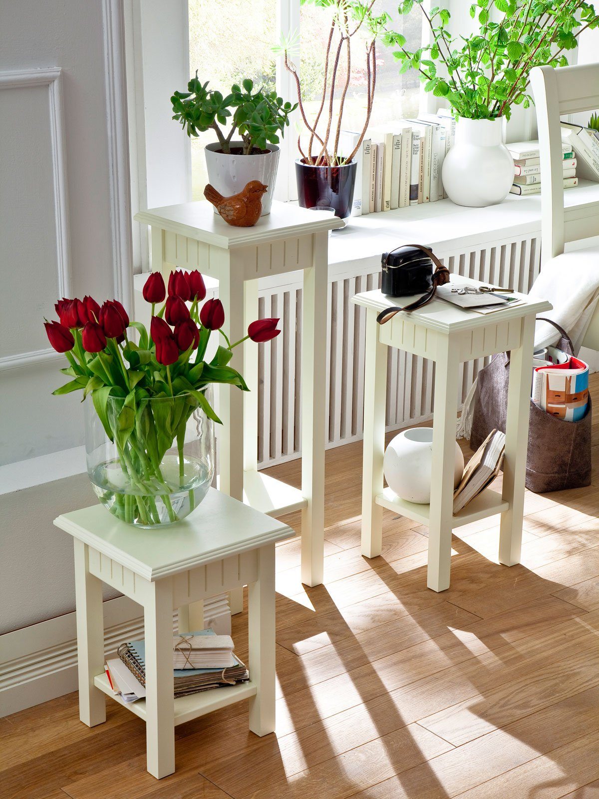 Casamia Blumenhocker Blumenständer Blumensäule Padua in 3 Größen Pinie Nordica massiv