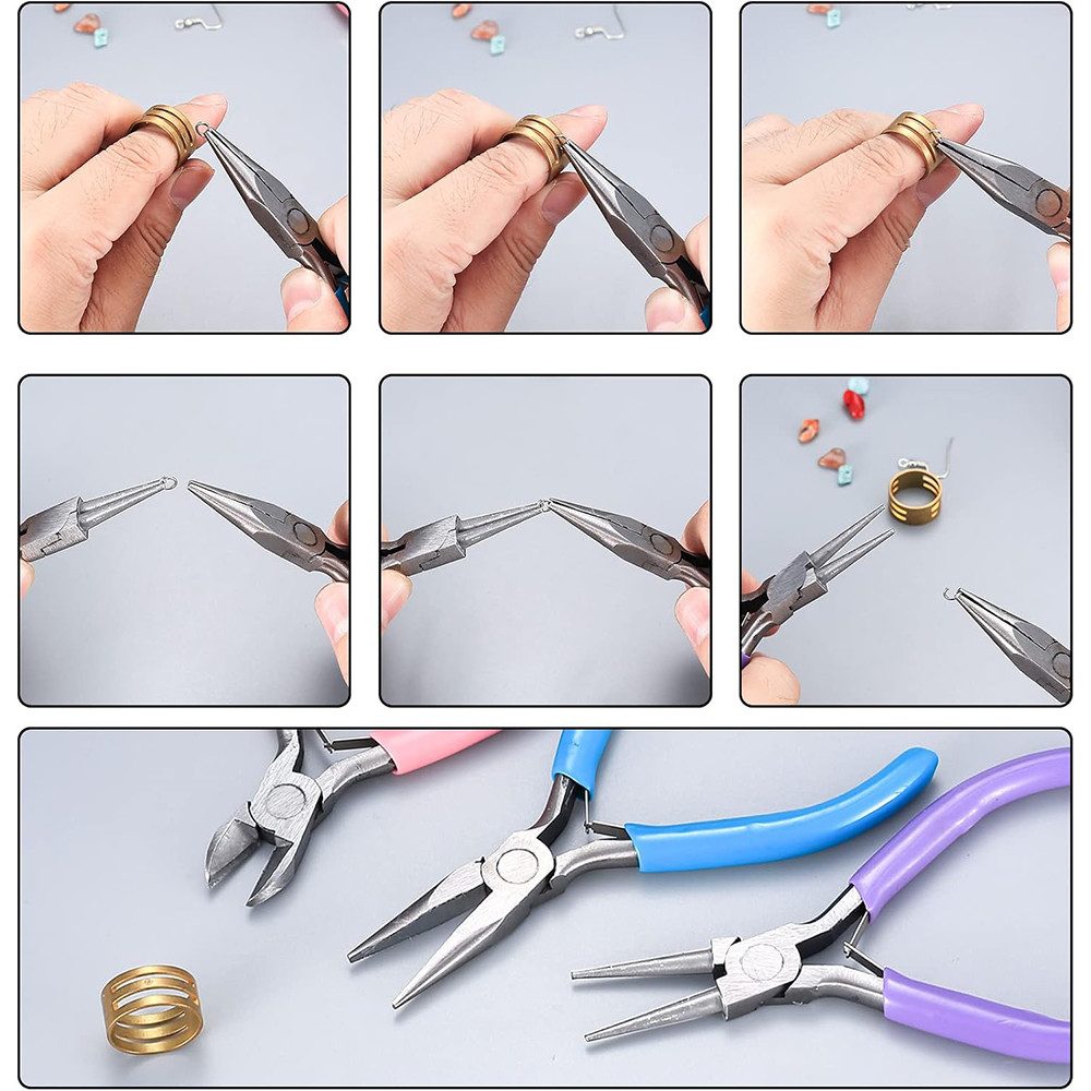 AFKSMILE Zangenset 3 Stück Schmuckzangen Set mit Spitzzange/Kettenzange/Drahtschneider, 3-tlg., Schmuck Zange Set mit Sprungringöffner & Pinzette für Schmuckreparatur