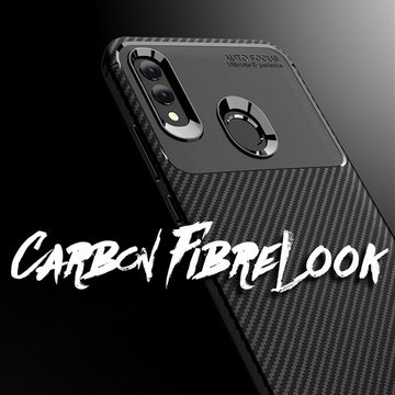 Nalia Smartphone-Hülle Huawei P Smart (2019), Carbon Look Silikon Hülle / Matt Schwarz / Rutschfest / Karbon Optik