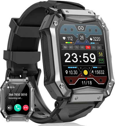 YYKY Smartwatch (1,65 Zoll, Andriod iOS), Herren Tactical Sports Rugged,Fitness Tracker Uhr mit Herzfrequenz