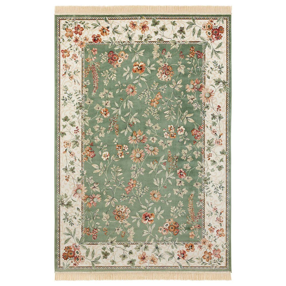 NOURISTAN Teppich Orientalischer Samt Teppich Fransen Oriental Flowers Grün, rechteckig, Höhe: 5 mm