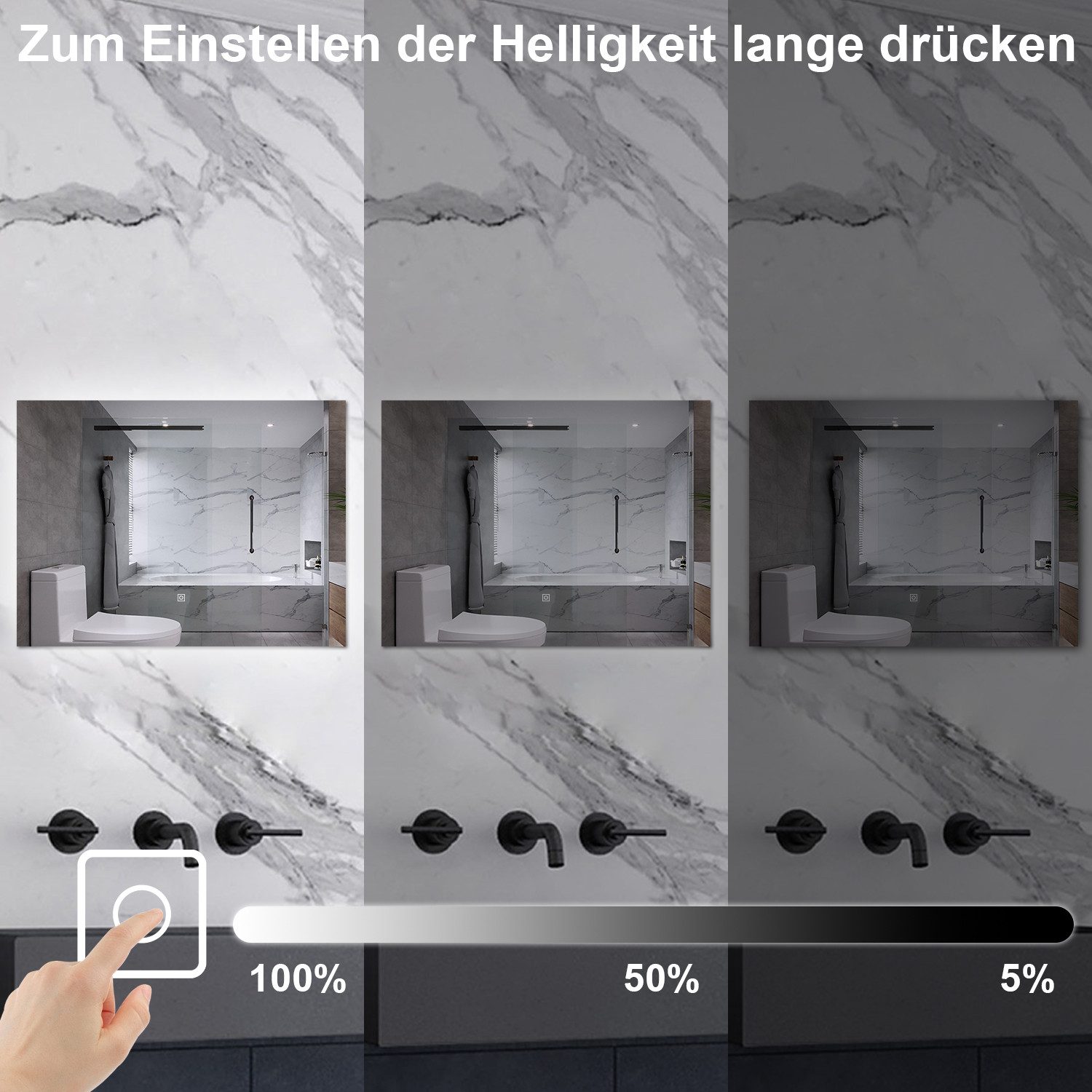 Aica Sanitär Badspiegel Wandspiegel mit LED-Hinterleuchtung Kaltweiß Dimmbar, Touch/Wandschalter – Bild 3 von 5