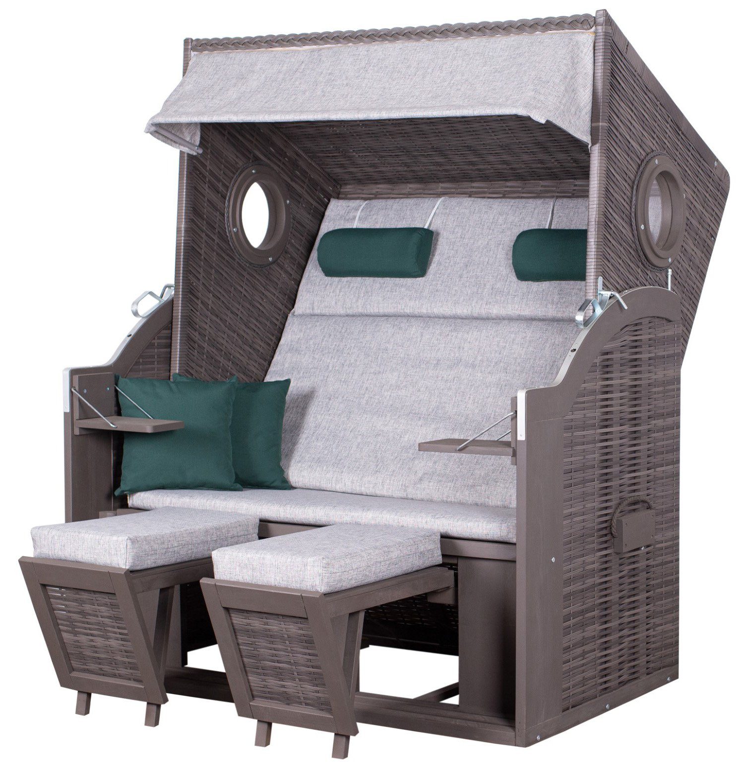 deVries PURE® Strandkorb Wave XL - PE grey - Dessin 484, BxTxH: 140x80x160 cm, Halblieger, Ostsee-Strandkorb, lackiertes Pinienholz - Bullaugen - inkl. Schutzhülle