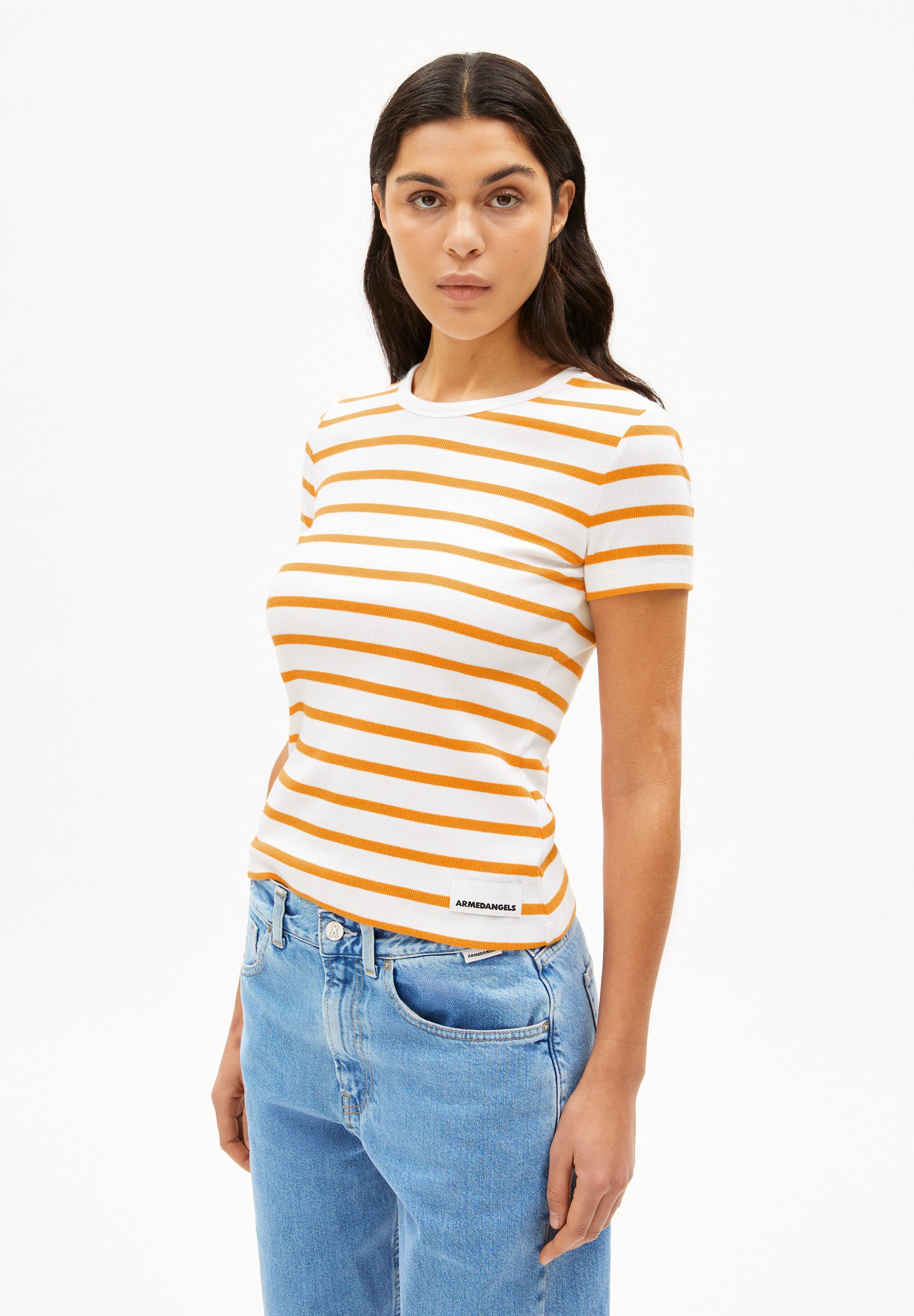 Armedangels T-Shirt KARDAA STRIPES Damen (Slim Fit) Ripp-T-Shirt aus Bio-Ba günstig online kaufen