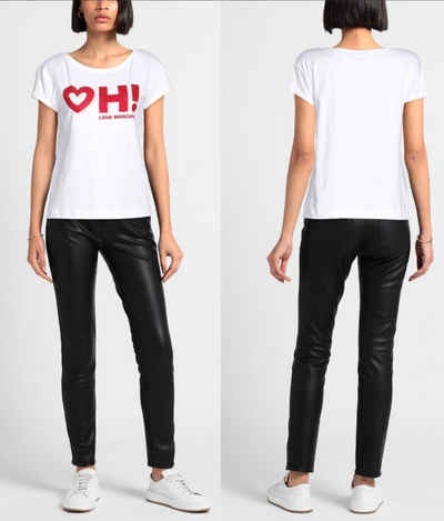 Moschino T-Shirt MOSCHINO LOVE Bluse Heart OH! Shirt T-shirt Boxy Fit Rhinestones Stras