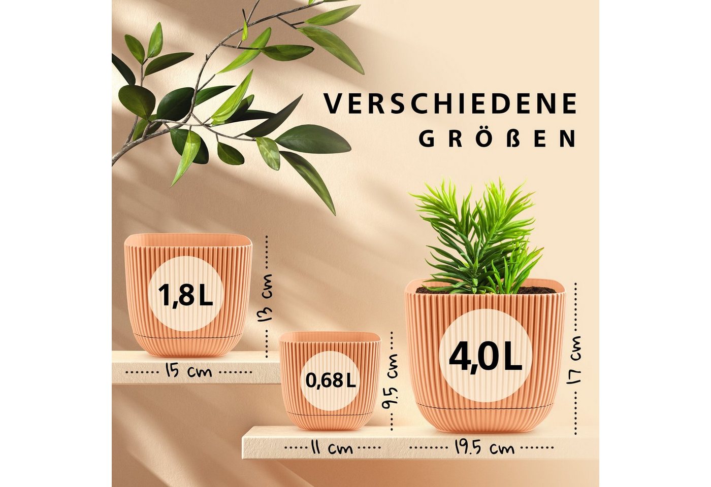 Thumbnail - KONZEPT Blumentopf Blumentopf mit Untersetzer, Übertopf Kunststoff, 2IN1 – Der fest integrierte Untersetzer sammelt über...