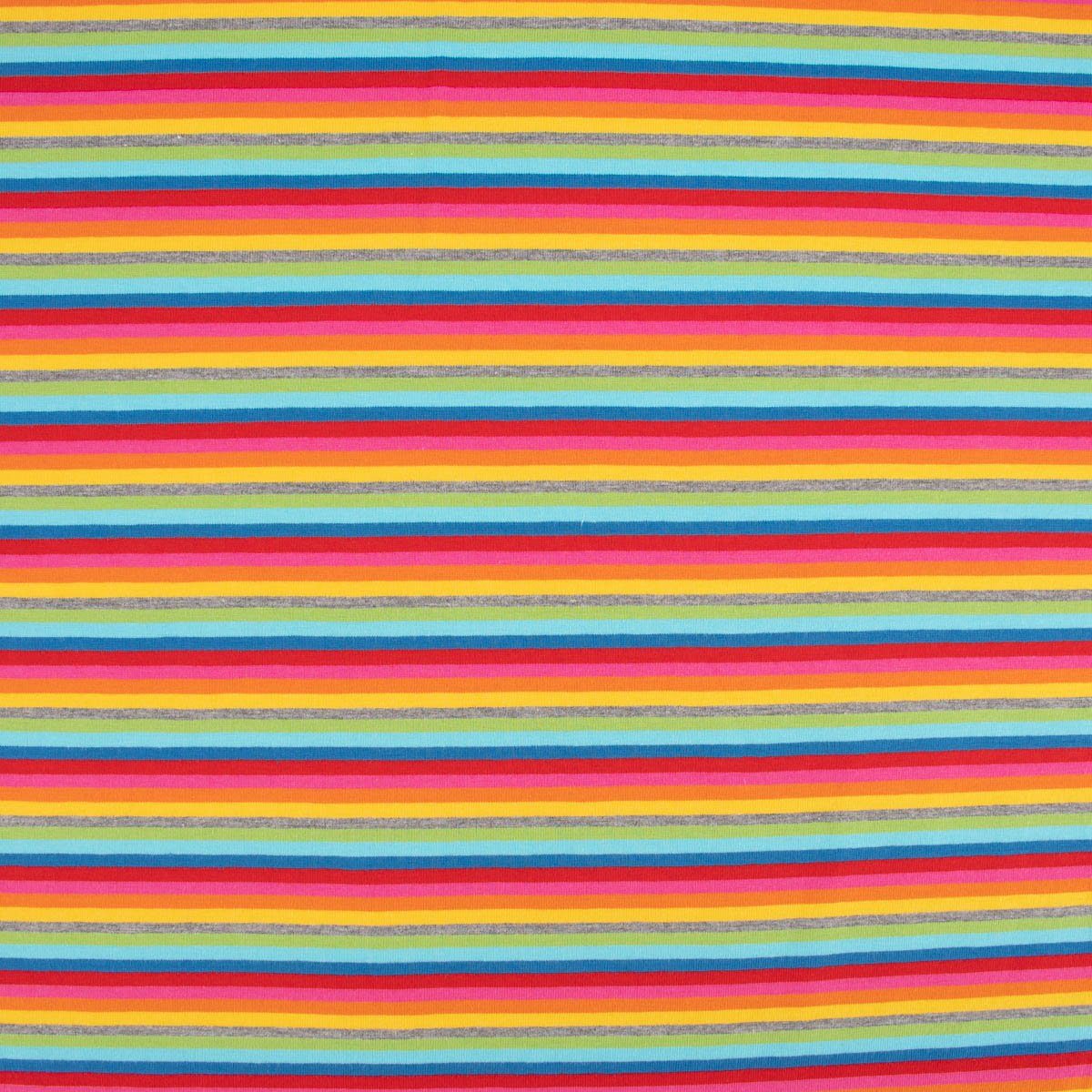 Thumbnail - SCHÖNER LEBEN. Stoff Baumwolljersey Jersey Streifen Regenbogenfarben bunt 1,4m Breite, allergikergeeignet
