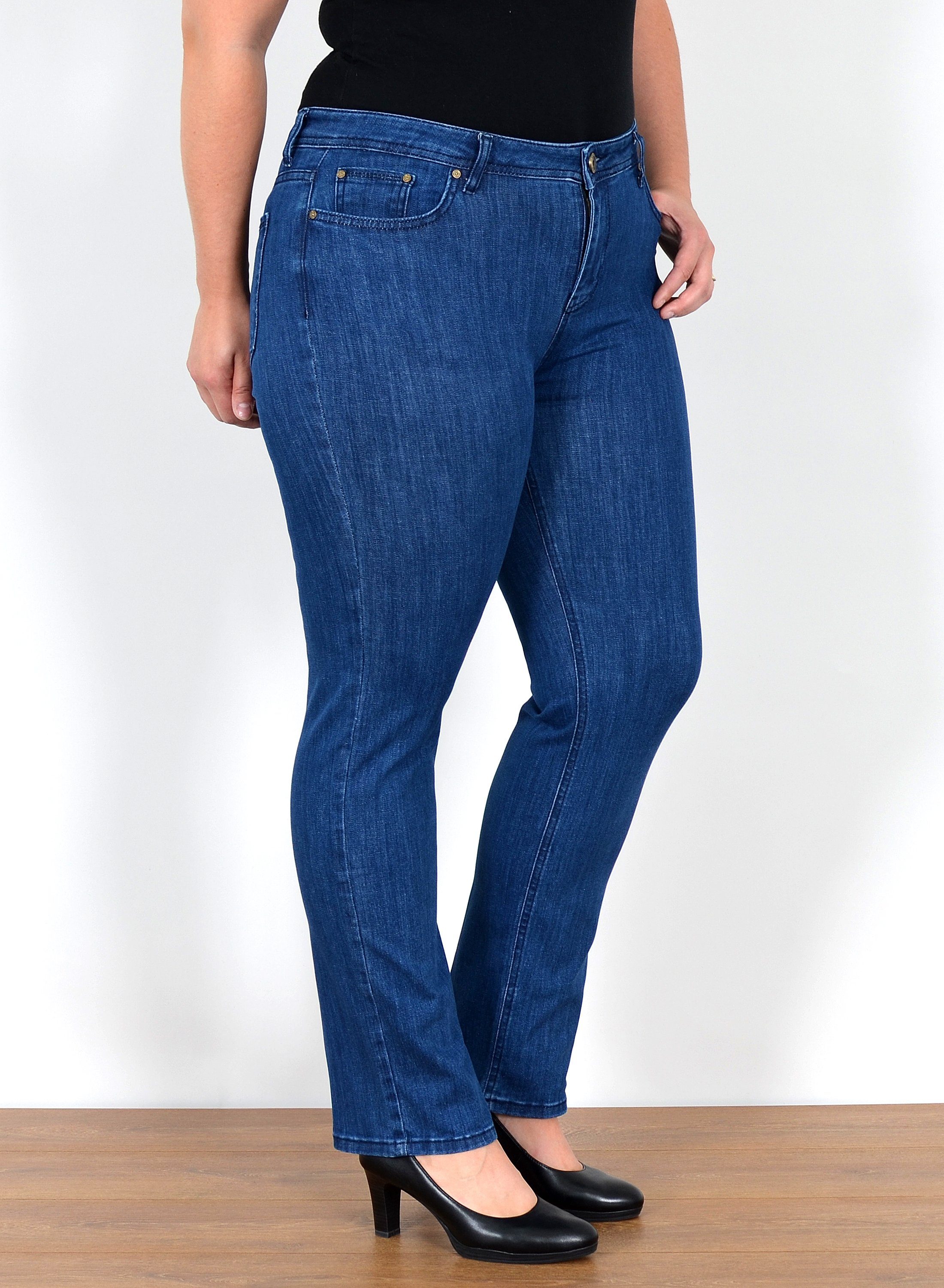 ESRA Straight-Jeans Gerade Schnitt Jeans Damen Hose High Rise bis Große Größe High Waist Straight Fit Jeans Gerade Jeanshose Damen bis Übergröße – Bild 4 von 5