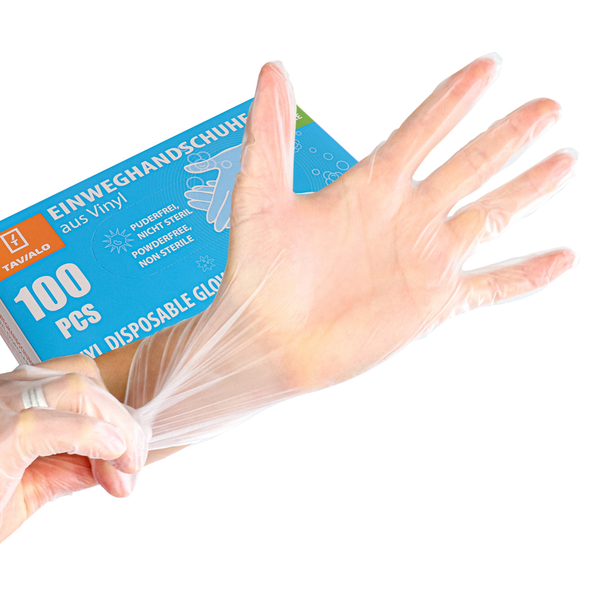 TAVIALO Nitril-Handschuhe Einweghandschuhe Vinyl – 100 Stück, puderfrei & latexfrei, Gr. M/8 (100-St) reißfest & allergiefreundlich, ideal für Haushalt, Medizin usw.