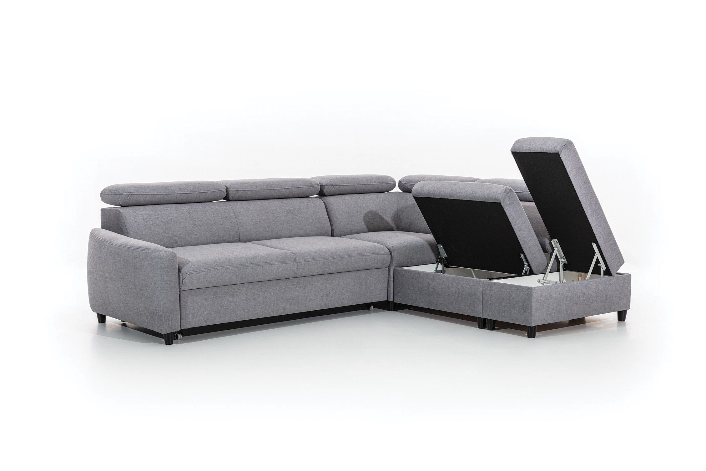 Stylefy Ecksofa Latos, L-Form, oder rechts mit inklusive Raum bestellbar, stellbar, links Eckcouch, frei wahlweise Blau Bettfunktion im Kopfteilverstellung Bettkasten, und mane