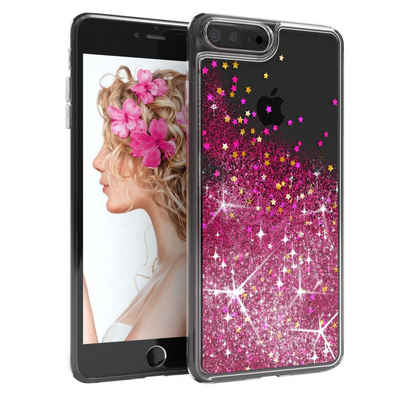 EAZY CASE Handyhülle Liquid Glittery Case für iPhone 7 Plus / iPhone 8+ 5,5 Zoll, Glitzerhülle Shiny Slimcover stoßfest Durchsichtig Bumper Case Pink