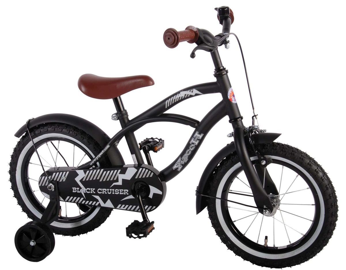 Volare Kinderfahrrad 14 Zoll Kinder Jungen Fahrrad Kinderrad Rad Bike Cruiser Schwarz 41401, 1 Gang, Rücktrittbremse, Stützräder