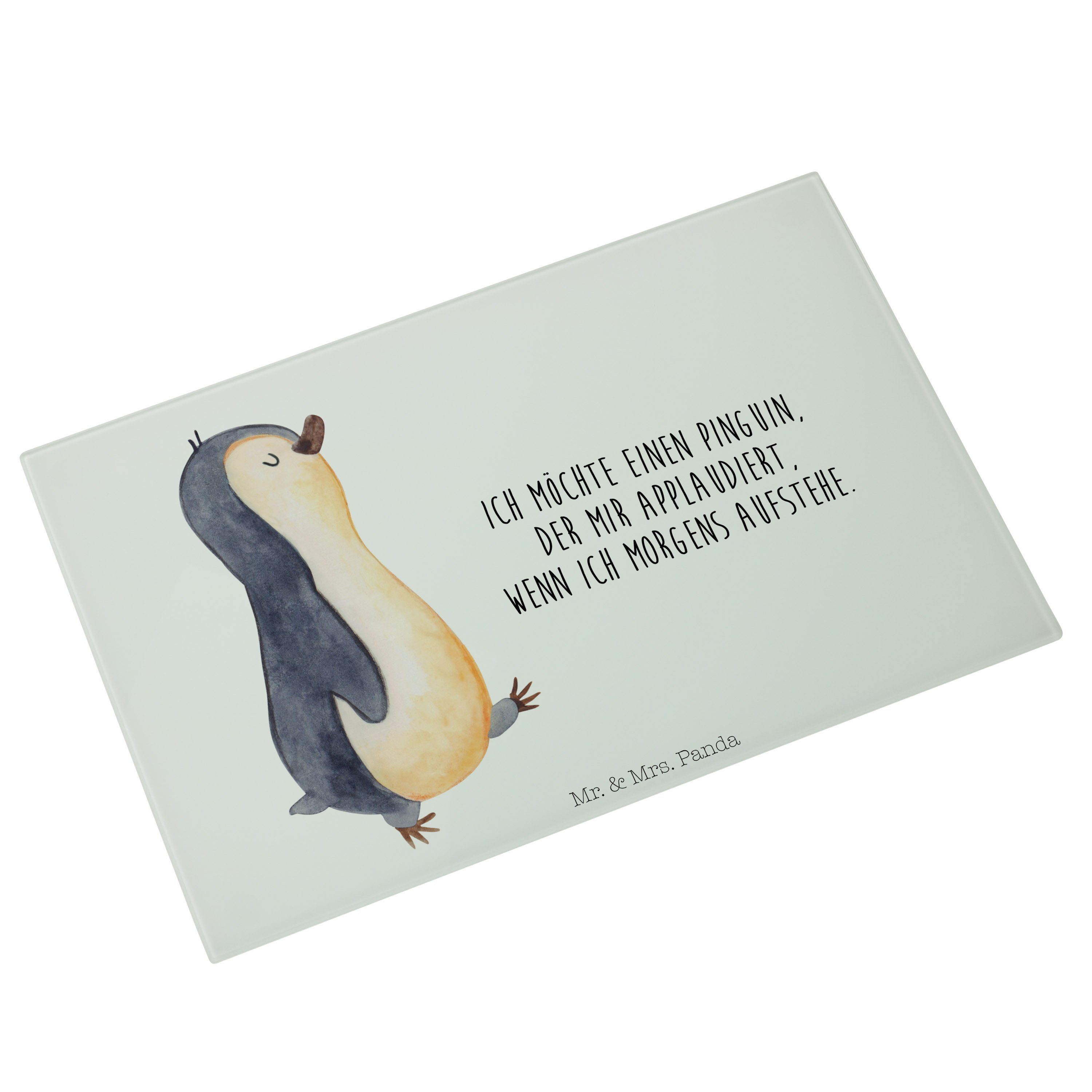 & Pinguin Mr. Glasschn, Pinguine, - Glas, zufrieden, Servierbrett Weiß marschierend - Mrs. Geschenk, Panda Premium (1-St)