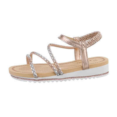 Ital-Design Damen Freizeit Riemchensandalette (85960202) Keilabsatz/Wedge Keilsandaletten in Champagner