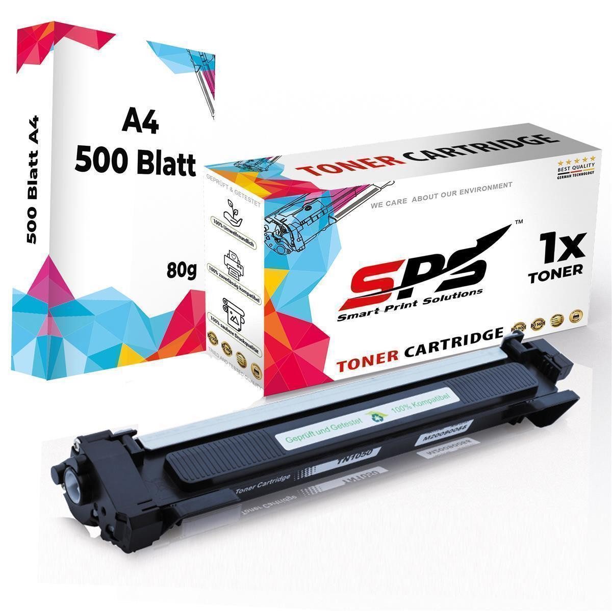 SPS Tonerkartusche 1x TN-1050 Toner Kompatibel für Brother DCP-1610W + A4 500 Blatt, (1er Pack + A4 Papier, 1x Toner (1x Schwarz)