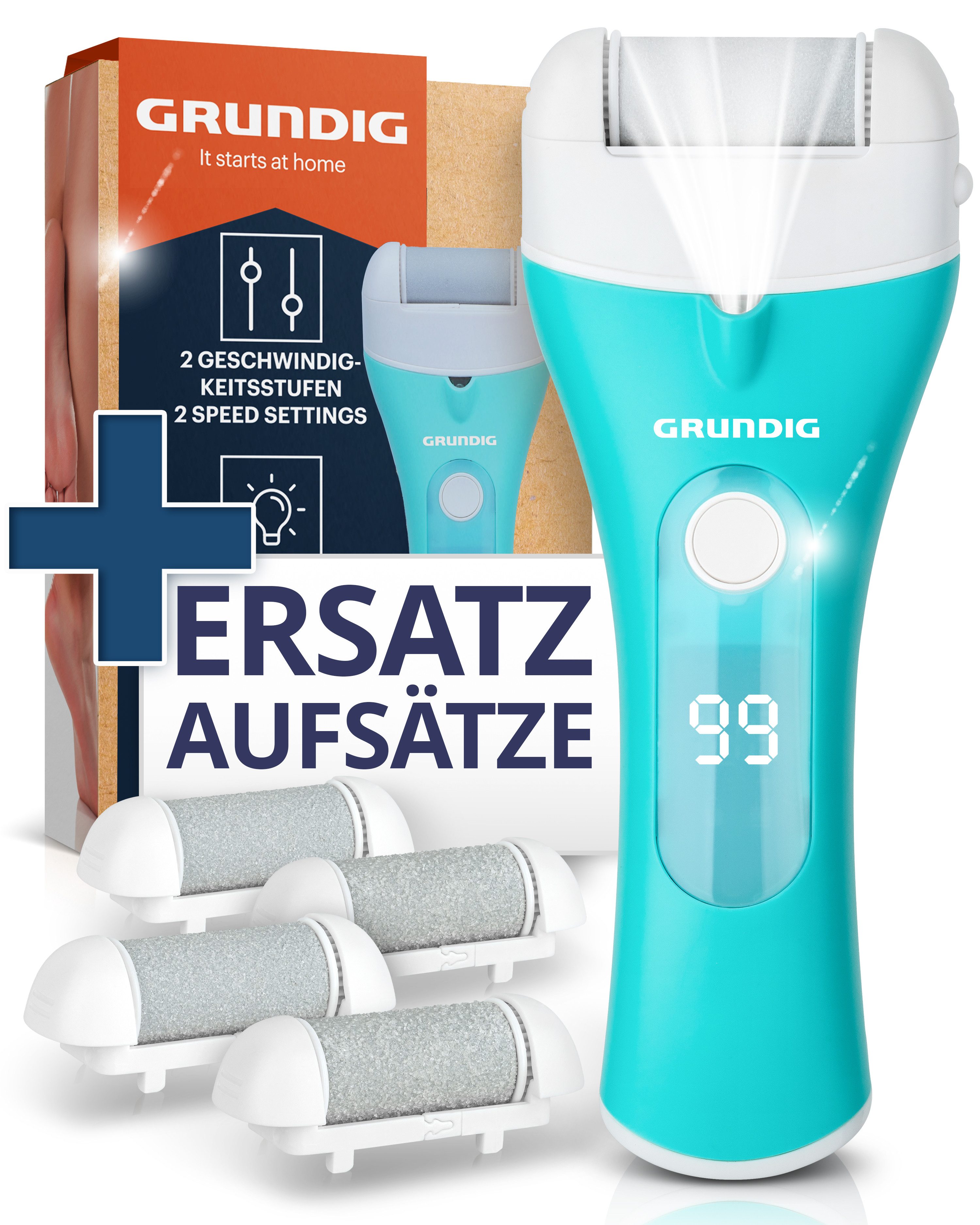 Grundig Elektrischer Hornhautentferner Hornhautentferner Premium Akku Hornhaut Entferner + Ersatzrollen
