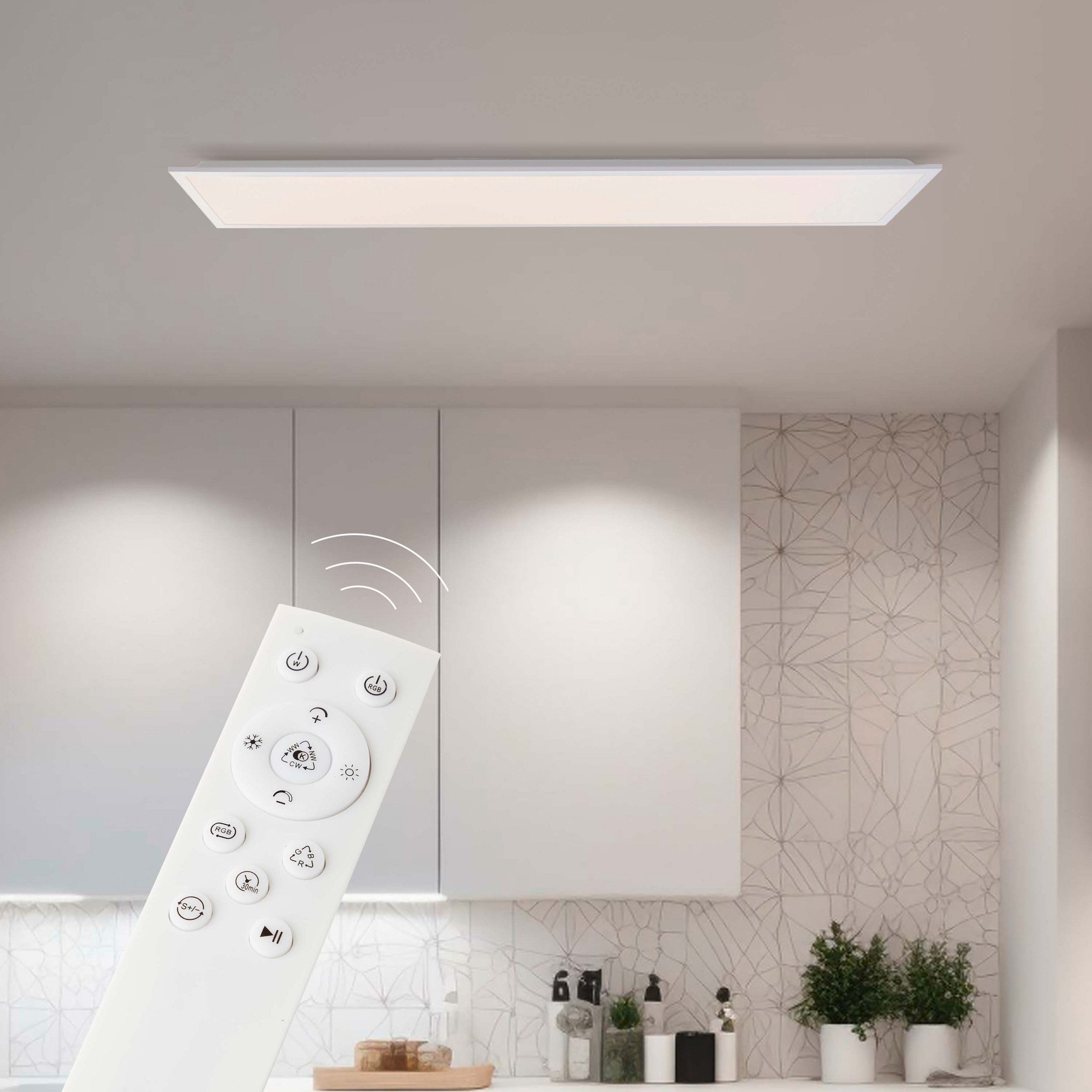 Lightbox LED Panel, CCT - über Fernbedienung, LED fest integriert, warmweiß - kaltweiß, LED Deckenaufbau-Paneel, 120x30 cm, 4200 lm, dimmbar, 3000-6500K, weiß