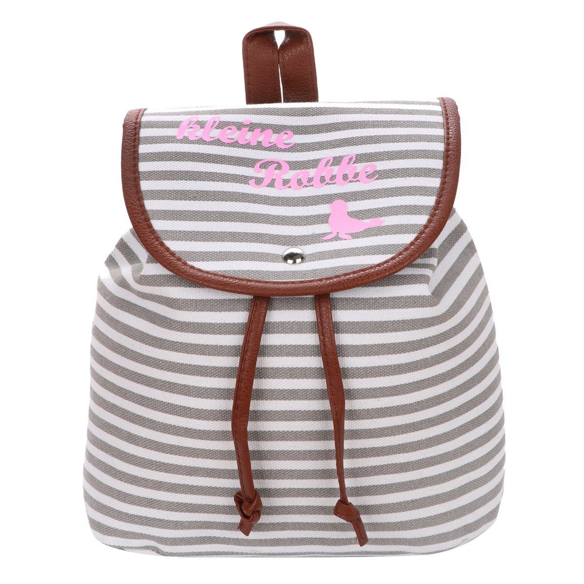 Umhängetasche "kleine Maritim Robbe" Originelli XS Streifen grau-rosa Rucksack Sonia Daypack