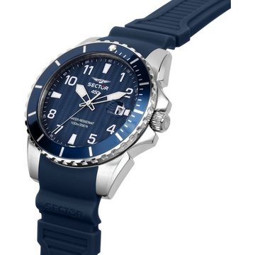 Sector Quarzuhr Sector Herren Armbanduhr Analog, Herren Armbanduhr rund, groß (ca. 44mm), Silikonarmband blau, Fashion
