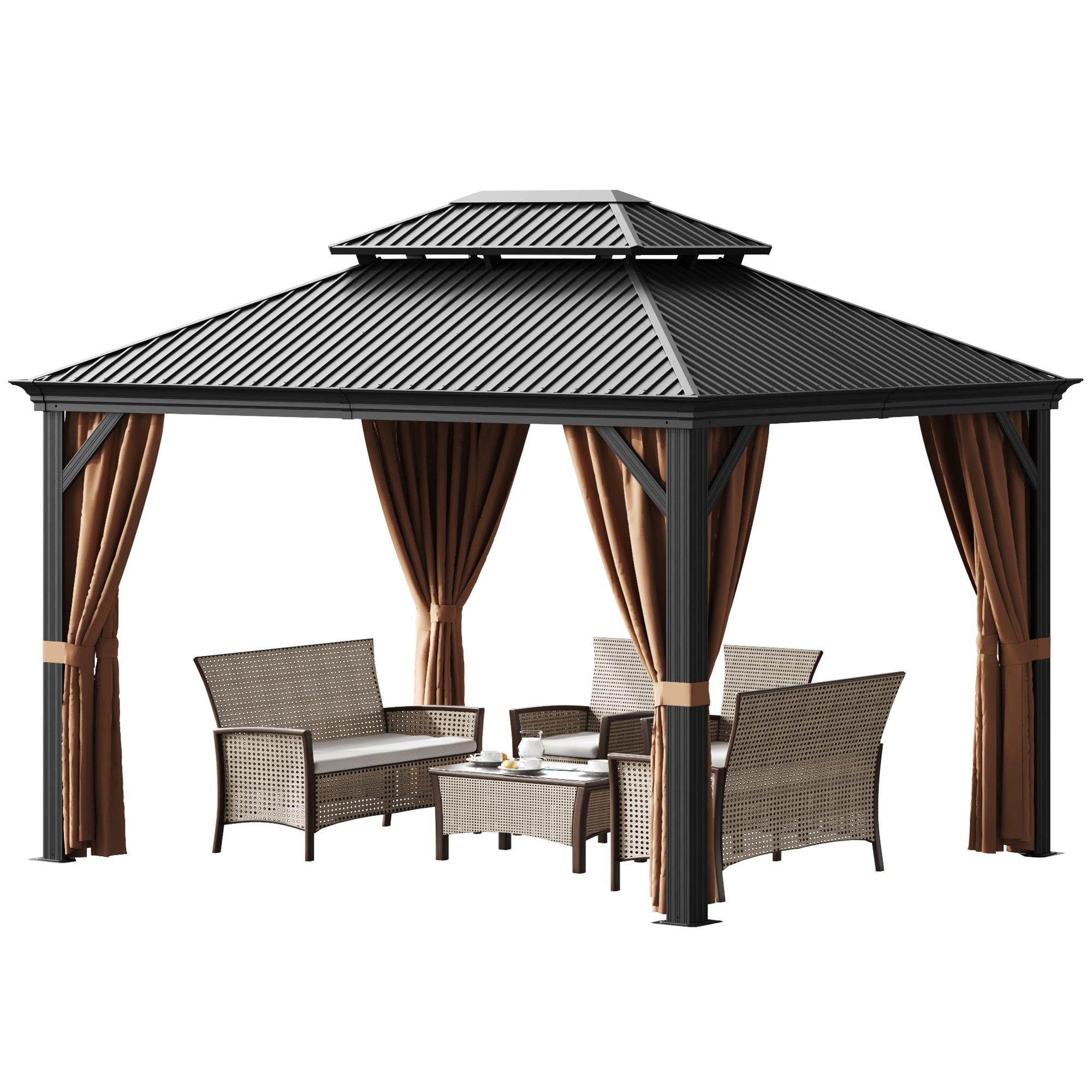 HOMALL Pavillon winterfest und wasserdicht 3,65 x 4,85m Stabilisierung Gartenpavillon, (Pulverbeschichteter Aluminiumrahmen, wasserdicht und korrosionsbeständig, 15 kg tragfähige Haken für Heizgeräte und Beleuchtung), Doppeldach aus verzinktem Stahl, Dual-Track-System für Moskitonetzen