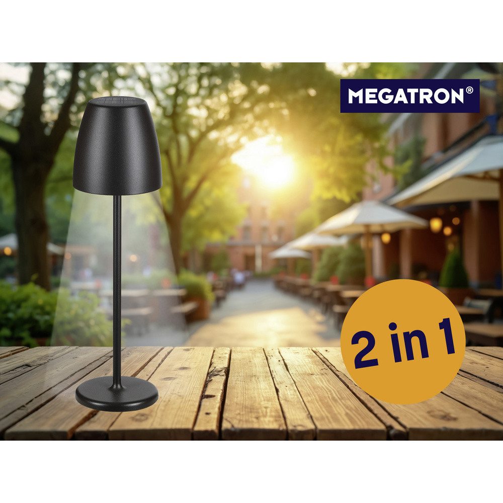 Megatron Tischleuchte Megatron TAVOLA Solar MT68059 Akku-Tischlampe LED 2 W Schwarz