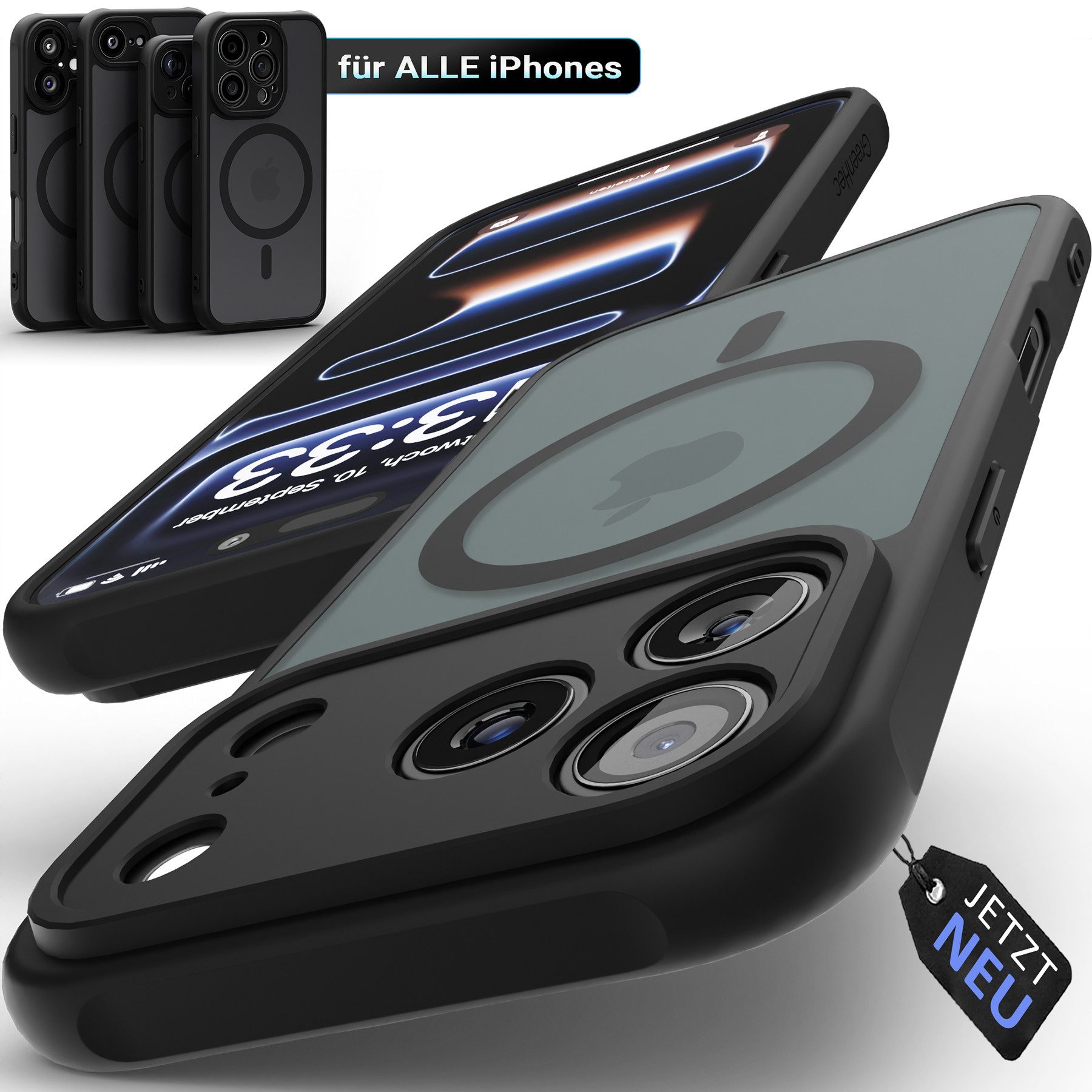 GreenHec Handyhülle Hülle iPhone 17 16 15 14 13 12 Pro Max Air MagSafe Matt Schwarz Magnet 6.1 Zoll, Handy Magnetisch Case Cover Bumper Schutzhülle Frosted Ring