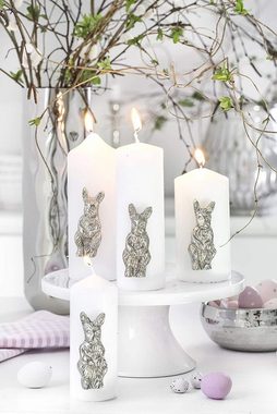 EDZARD Kerzenhalter Kerzenstecker Hase (4er-Set), Kerzenpin für Stumpenkerzen, Deko-Stecker für Kerzen, Kerzenbrosche zum Stecken, vernickelt