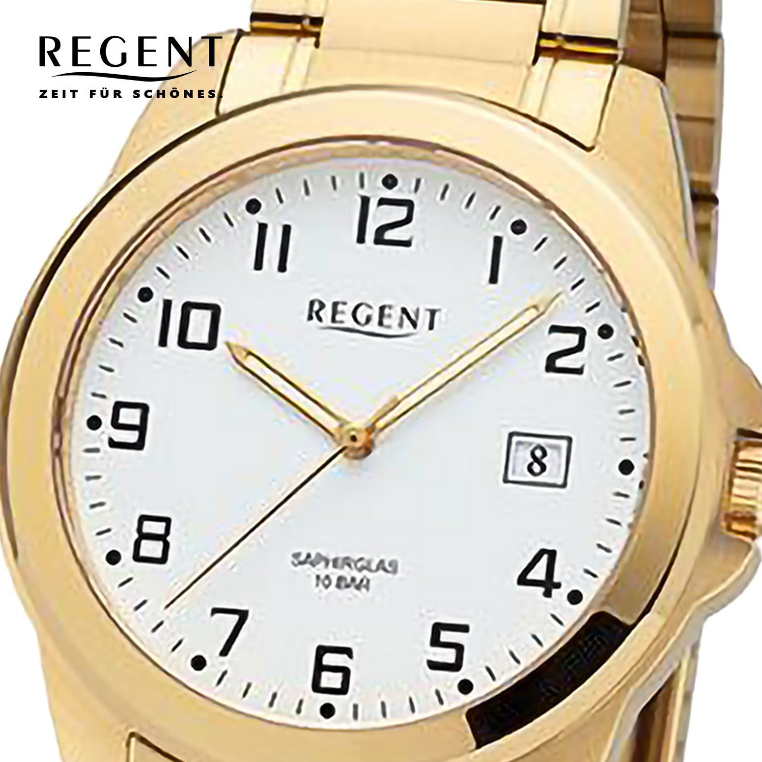 Regent Quarzuhr 40mm), Herren extra Herren groß Armbanduhr Regent Armbanduhr Metallarmband Analog, (ca. rund