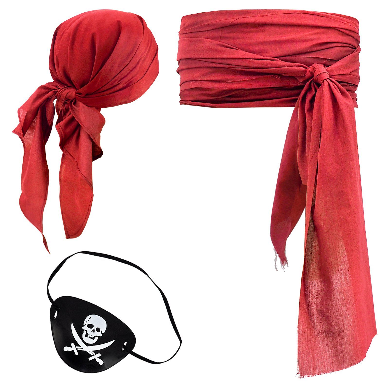 GalaxyCat Piraten-Kostüm Piraten Kostüm Set mit Kopftuch, Piratenschärpe & Augenklappe, Rot