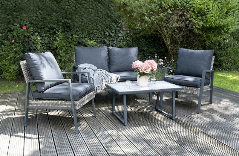 bellavista - Home&Garden® Loungeset »Aluminium Balkonlounge Set Nizza«, (Set, 4-tlg., Set), elegantes Balkon Loungeset für 4 Personen