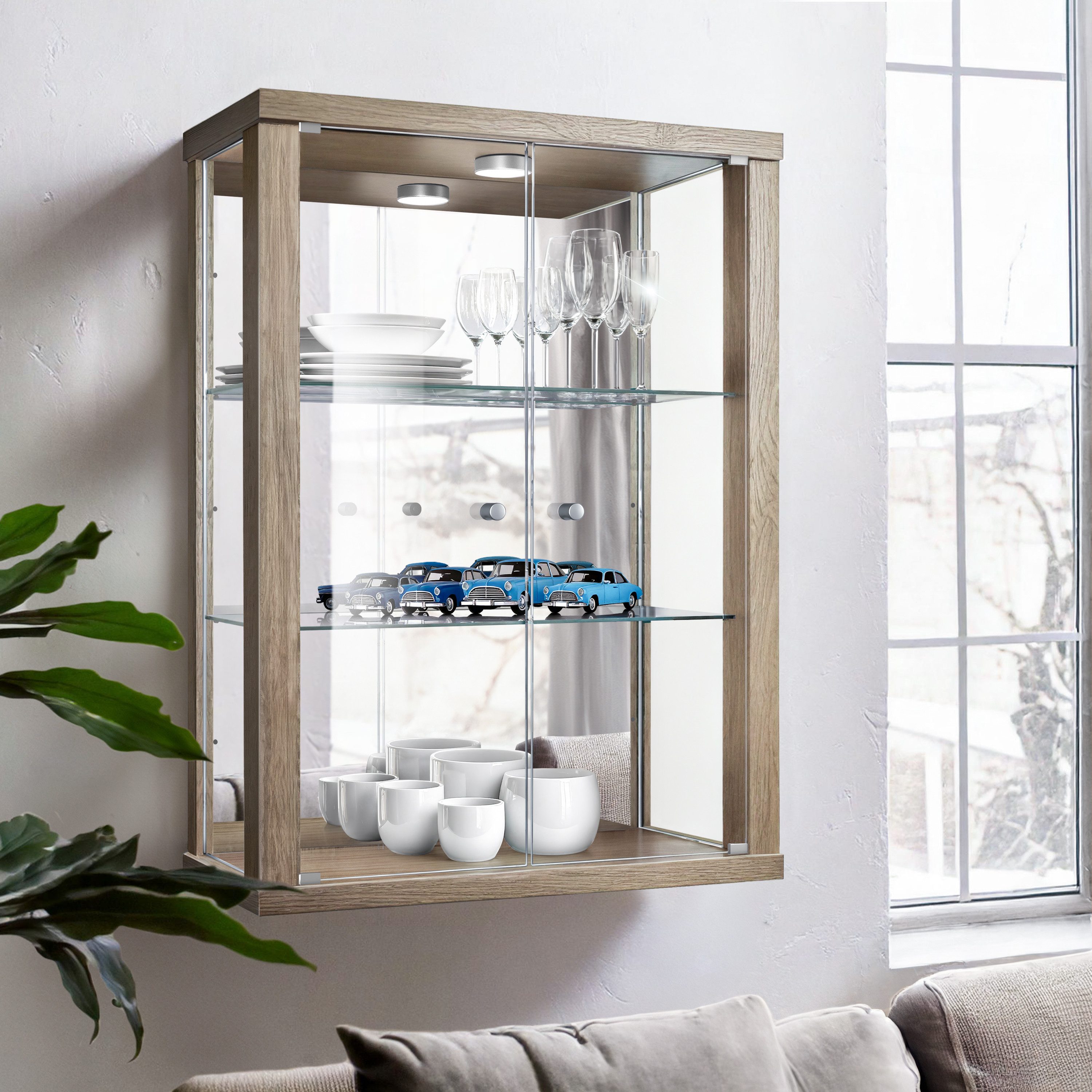 K-Möbel Hängevitrine C1013 (Glasvitrine (80x60x25 cm) mit 2 Glastüren)