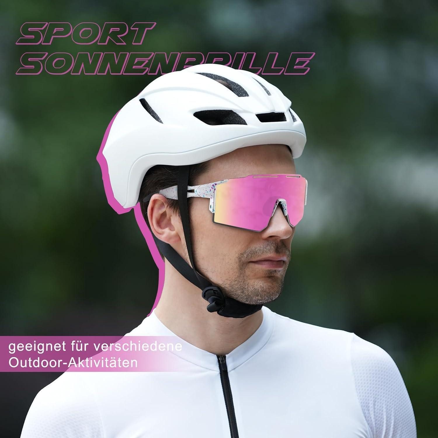 LuxusKollektion Fahrradbrille Fahrradbrille UV400 Wechselglas Herren Damen Radfahren Uv-rosa-1 Linse
