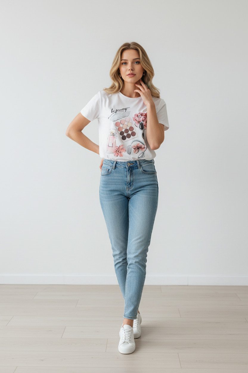 Zuckerwatte Print-Shirt Boyfriendstyle aus 100% Baumwolle