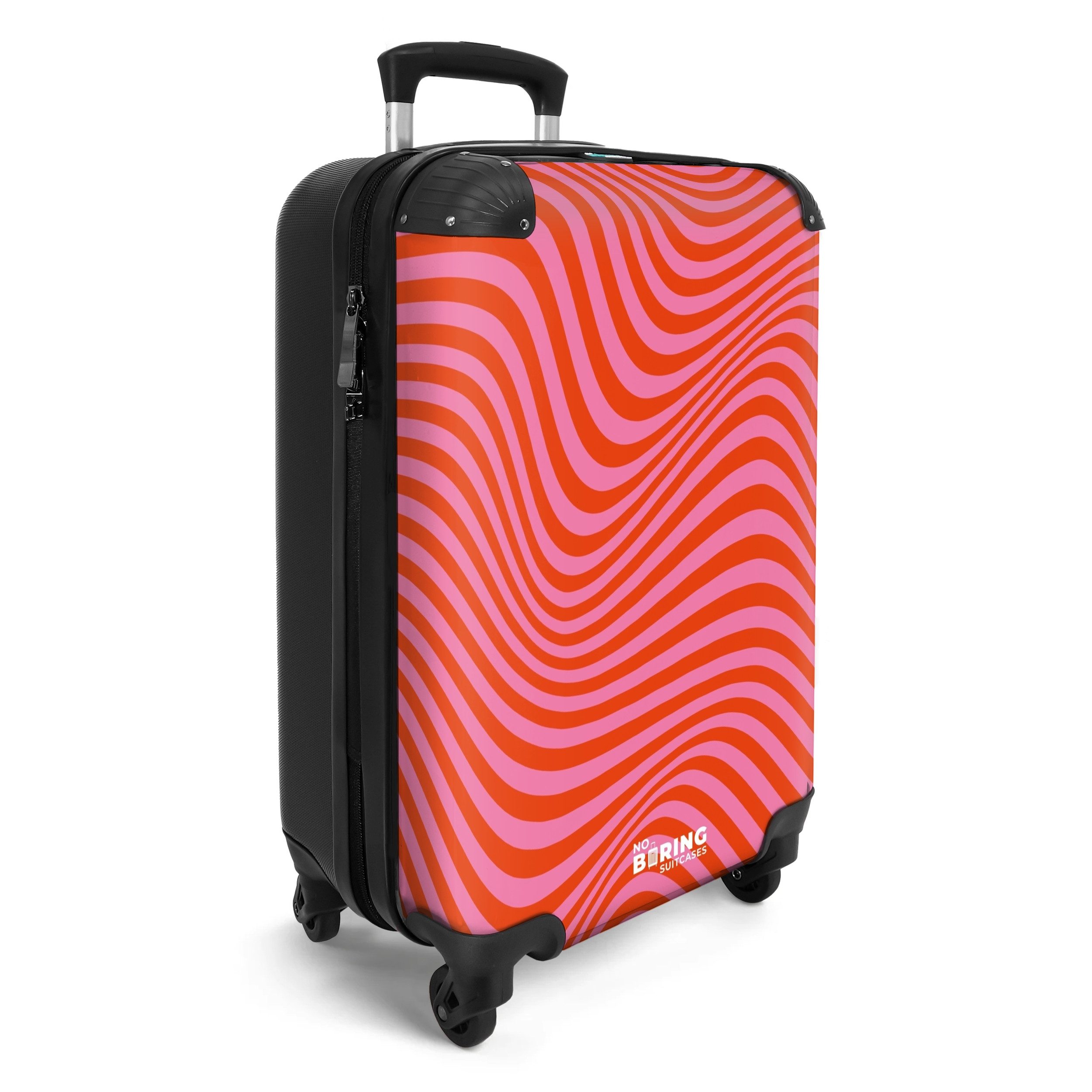 NoBoringSuitcases.com© Hartschalen-Trolley Rot mit rosa Wellenlinien günstig online kaufen