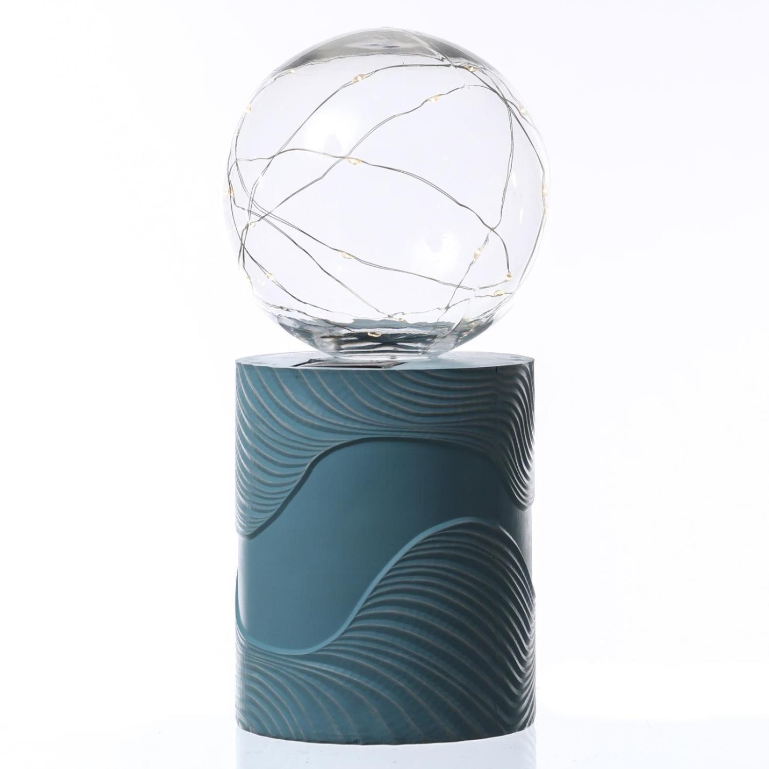 LED Solarleuchte LED Solar Tischlampe GLOW blau Kugelleuchte m. Drahtlichterkette Außen