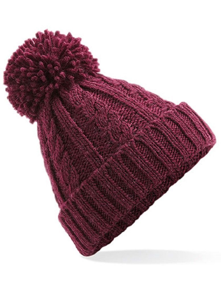 Beechfield® Bommelmütze Damen mit / Frauen Mütze Bommel für Thermoband / Strickmütze Wintermütze Dunkelrot