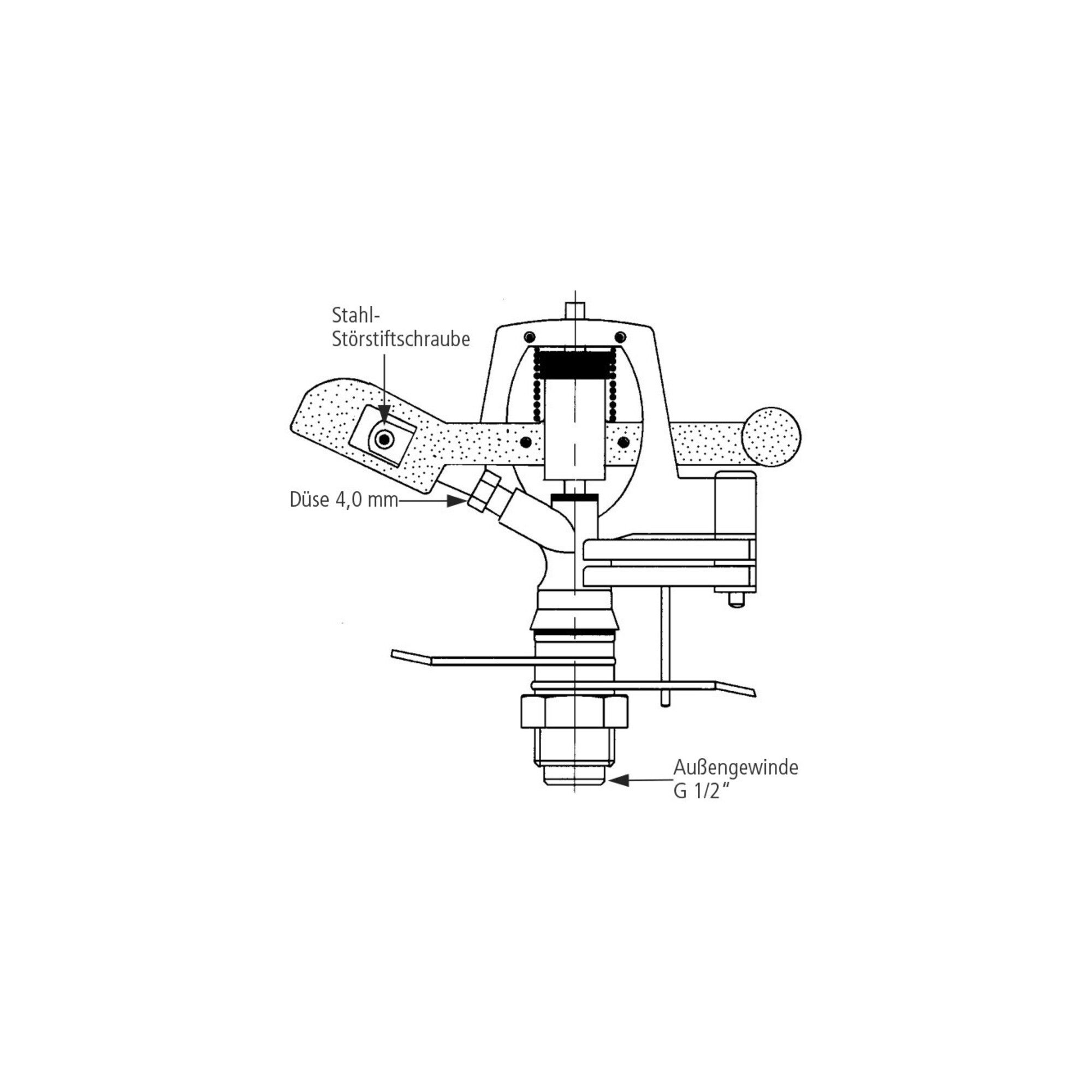 GEKA Bewässerungssystem Kreis- u.Sektoren-Hochregner V80S D.26m G3/4Zoll AG MS m.Standspitzen