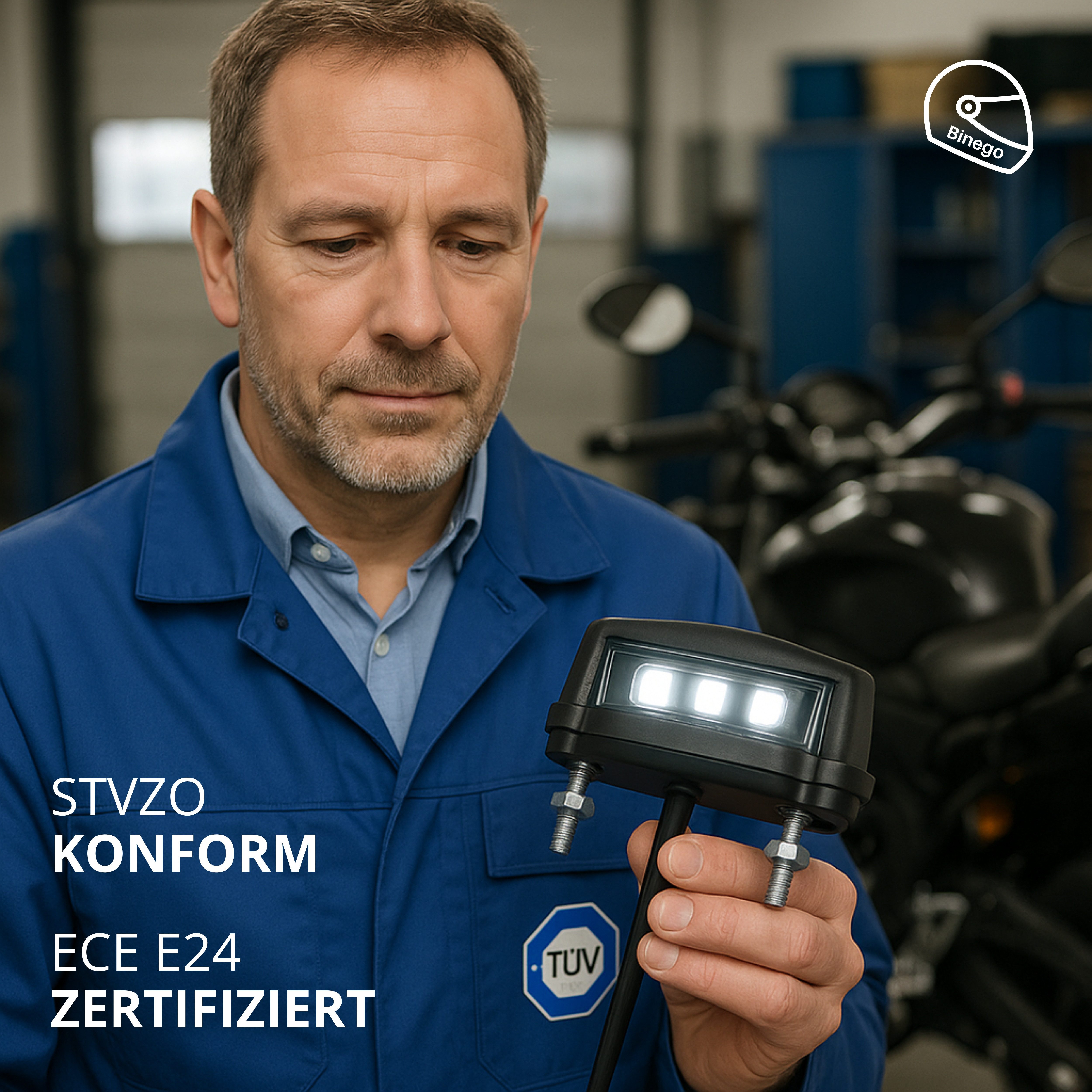 Binego Kennzeichenhalter Motorrad LED Kennzeichenbeleuchtung E Geprüft Nummernschildbeleuchtung, (1-St), LED Technologie – Bild 4 von 5