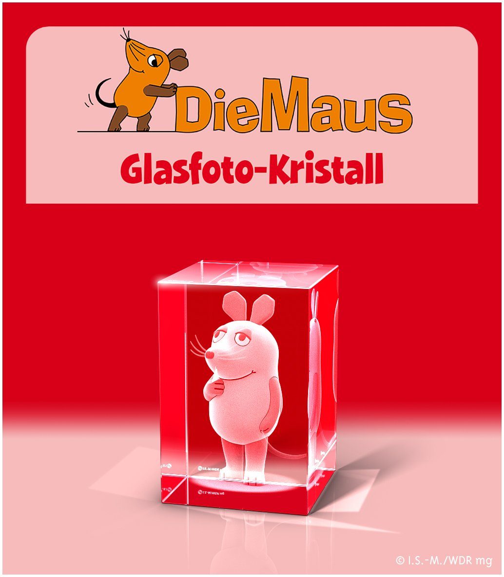 GLASFOTO.COM Merchandise-Figur Die Sendung mit der Maus - 3D Innengravur - Kristallglas, Dekofigur Geburtstagsgeschenk