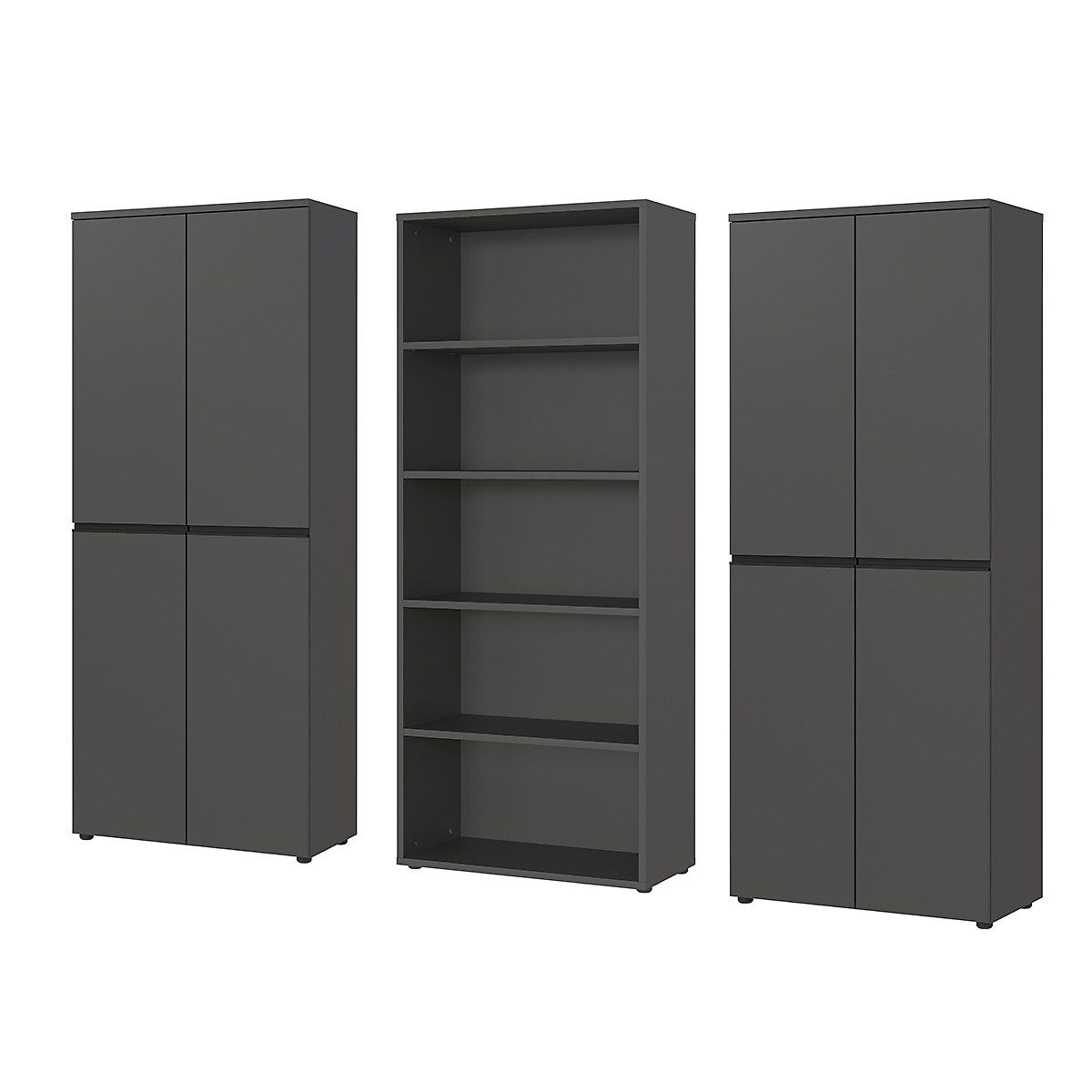 KADIMA DESIGN Büromöbel-Set Büro-Set "Stuttgart" Schrankwand hoch XL 3-teilig Soft-Close Graphit, (Büromöbel Made in Germany, 5 Ordnerhöhen, Soft-Close, Aktenschrank), 5 Ordnerhöhen (verstellbare Einlegeböden), Schwerlast (Regal), Modern