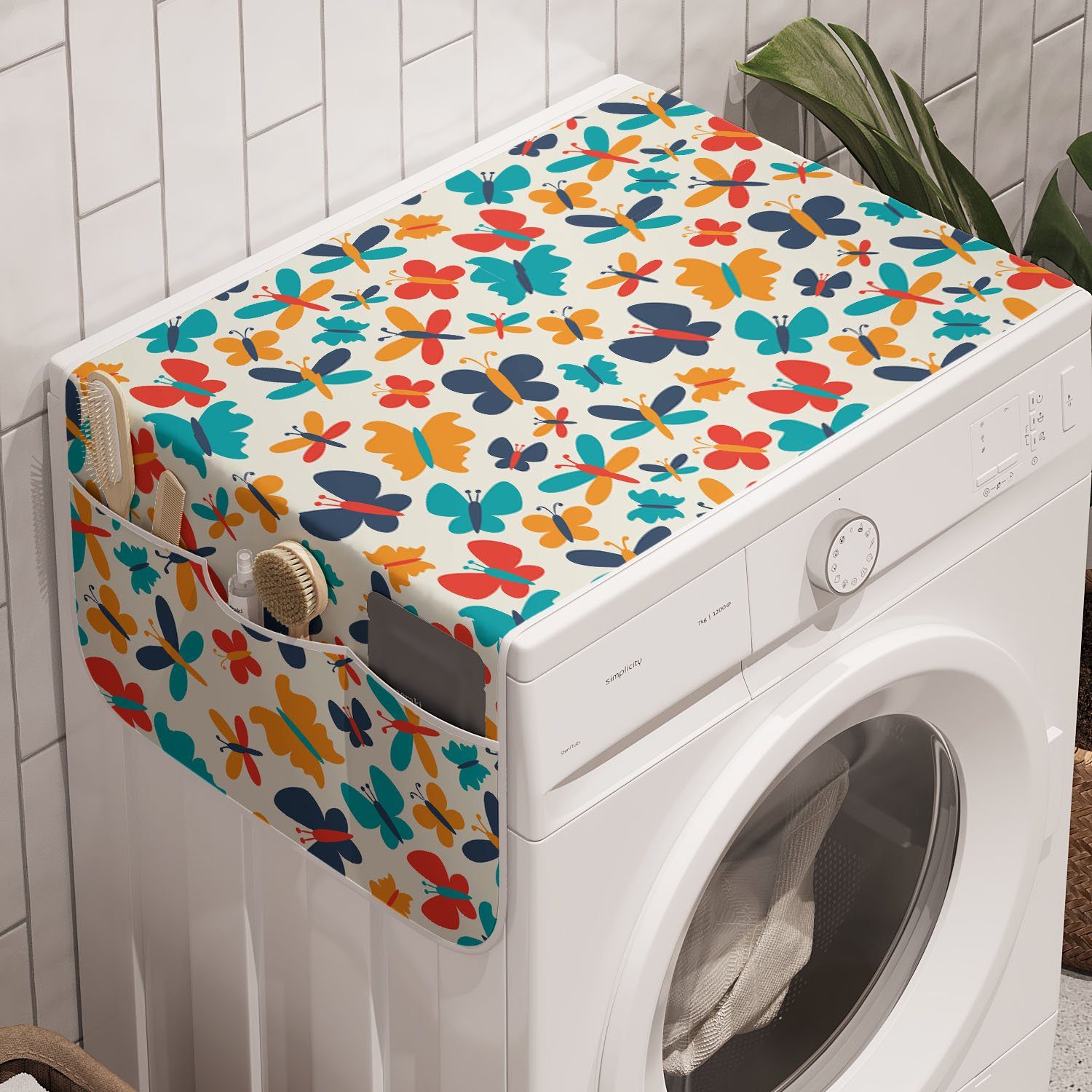 Abakuhaus Badorganizer Anti-Rutsch-Stoffabdeckung für Waschmaschine und Trockner, Tiere Schmetterlinge Silhouetten