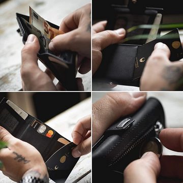 Donbolso Mini Geldbörse Ledergeldbörse Slim Wallet mit Münzfach RFID Schutz 11 Karten, Vintage Schwarz Mit Mnzfachvintage